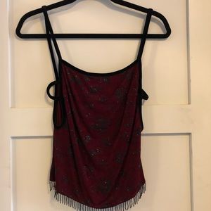 Boho + bling: velvety red meets sparkly black.